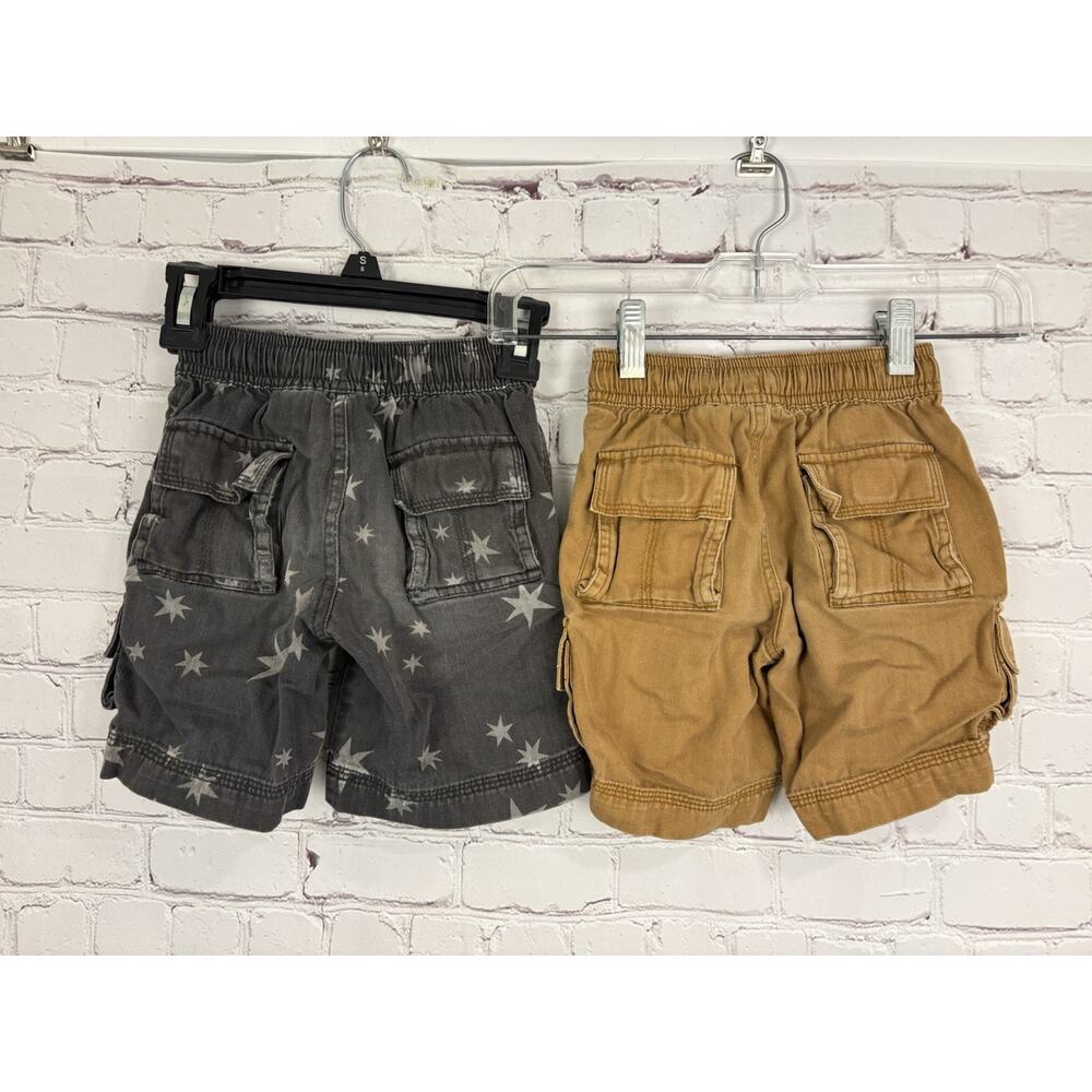 Hanna Andersson Boys Bottoms Set Tan Khaki Cargo Shorts Gray Star Size 90 US 3T - Picture 2 of 9